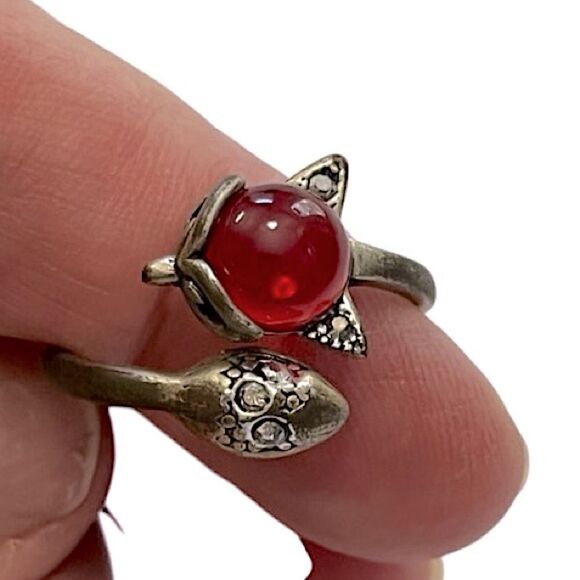 Sterling Silver Snake & Red Fox Ring – Size 10 – Whimsical Vintage Style - Picture 3 of 8